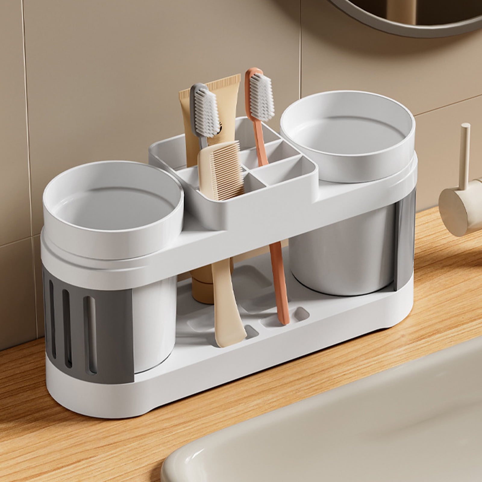 Usmixi Toothbrush Holders Bathroom Storage Countertops Multifunctional ...