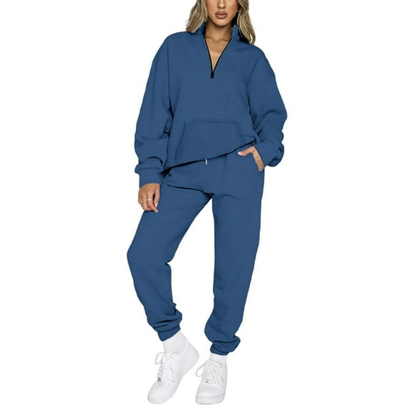 Usmixi Tracksuits Set for Women Half Zip Pullover 2 Piece Sets Women Stand Neck Sweatshirt and Drawstring Jogger Sweatpant Sweatsuits Sets Casual Lounge Sets 2PC Outfits Sets Clearance Under $10