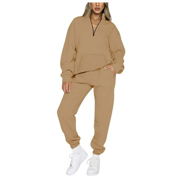 Usmixi Tracksuits Set for Women Half Zip Pullover 2 Piece Sets Women Stand Neck Sweatshirt and Drawstring Jogger Sweatpant Sweatsuits Sets Casual Lounge Sets 2PC Outfits Sets Clearance Under $10
