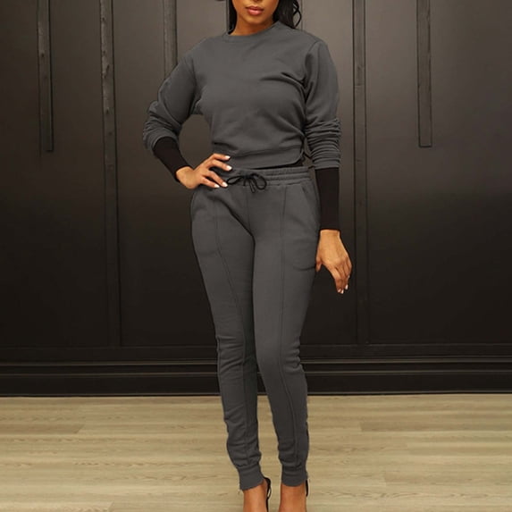 Usmixi Tracksuits Set for Women Jogger Pants 2 Piece Outfits for Women Workout Crewneck Sweatshirt and Sweatpant Sets Sports Casual Sweatshirt Lounge Sets with Pocket Under $10