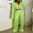 thumbnail image 1 of Usmixi Tracksuits Set for Women Long Sleeve Cropped Pullover Top 2 Piece Sets for Women Casual Solid High Waist Wide Leg Long Pant Outfits Sets Ladies Pleated Lounge Sets Under $10, 1 of 5
