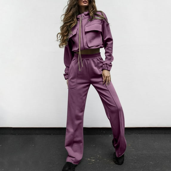 Usmixi Tracksuits Set for Women Womens Cargo Pant 2 Piece Outfit Drawstring Full Zip Cropped Work Jacket and Drawstring Long Pant Lounge Sets Casual Pocket Solid Sweatsuit Set Under $10