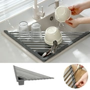 Usmixi Triangle Dish Drying Rack for Sink Corner, Kitchen Drainer Caddy Organizer Storage Space Saver Shelf Holder, Folding Silica Gel Multipurpose Over The Sink Dish Drainer Mat for Kitchen