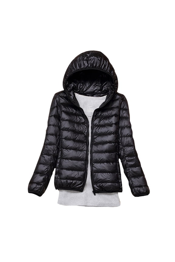 Usmixi 2023 Down Coat for Women Puffer Jacket for Women Plus Size Lightweight Thin Cotton Down Coat Long Sleeve Casual Solid Pocket Open Zipper Hooded Outwear Winter Down Coat