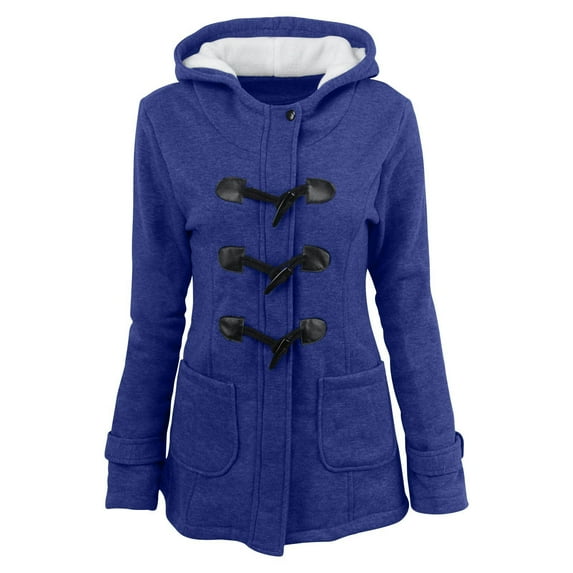 Usmixi 2025 Cotton Jacket for Women Women Sweatshirt Coat Casual Solid Horn Button Zipper Hooded Outerwear Long Sleeve Warm Thickened Padded Jacket with Pocket Winter Cotton Jacket