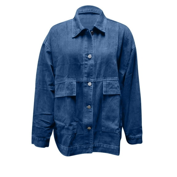 Usmixi 2023 Denim Jacket for Women Womens Jean Coats Vintage Button Down Lapel Stretchy Denim Coats Long Sleeve Casual Solid Loose Jean Outerwear with Pocket Winter Denim Jacket
