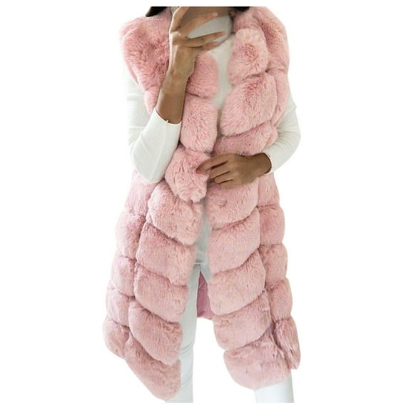 Usmixi 2023 Faux Fur Coat for Women Fluffy Plush Vest for Women Plus Size Casual Solid Sleeveless Fuzzy Fleece Coat Open Front Faux Furry Long Tank Outwear Winter Faux Fur Coat