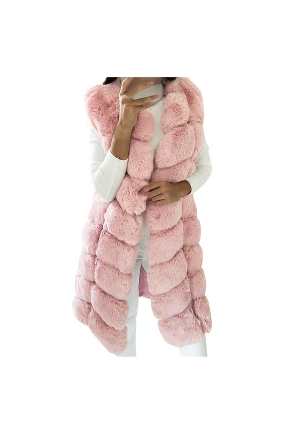 Usmixi 2023 Faux Fur Coat for Women Fluffy Plush Vest for Women Plus Size Casual Solid Sleeveless Fuzzy Fleece Coat Open Front Faux Furry Long Tank Outwear Winter Faux Fur Coat