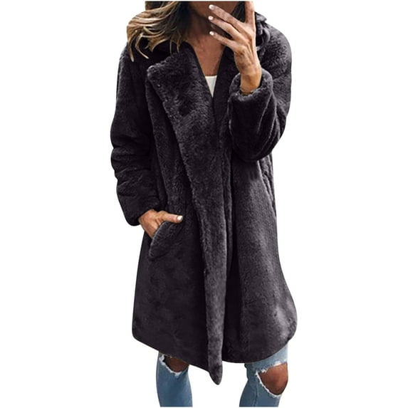 Usmixi 2023 Faux Fur Coat for Women Plush Trench Coat for Women Plus Size Casual Solid Soft Fuzzy Fleece Jacket Long Sleeve Lapel Open Front Overcoat Outwear Winter Faux Fur Coat