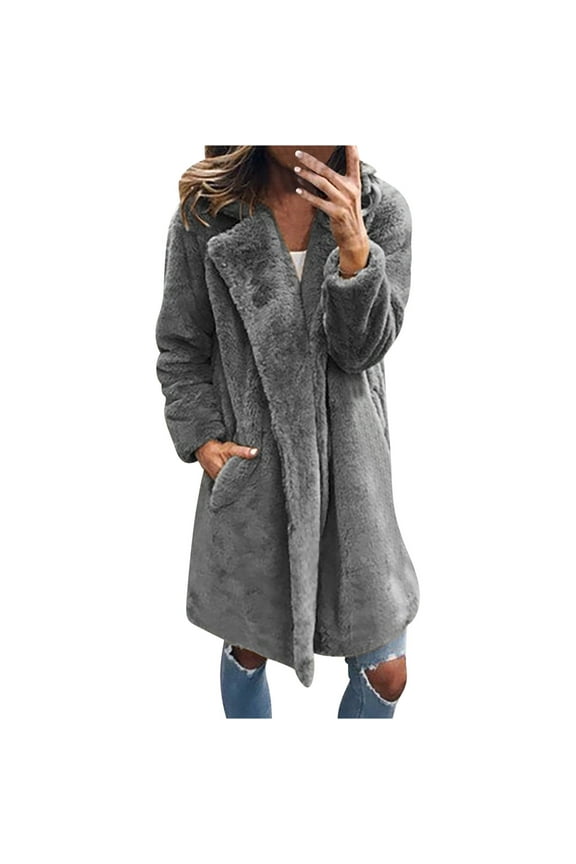 Usmixi 2023 Faux Fur Coat for Women Plush Trench Coat for Women Plus Size Casual Solid Soft Fuzzy Fleece Jacket Long Sleeve Lapel Open Front Overcoat Outwear Winter Faux Fur Coat