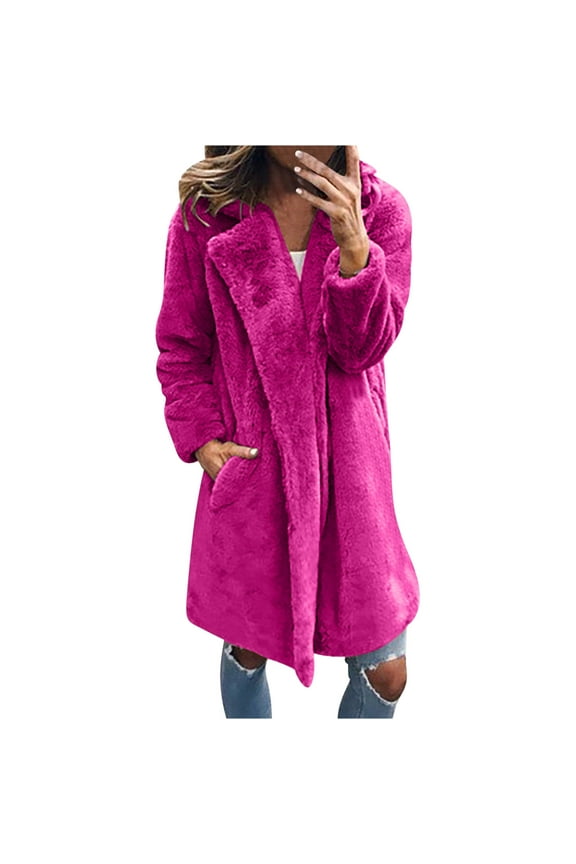 Usmixi 2023 Faux Fur Coat for Women Plush Trench Coat for Women Plus Size Casual Solid Soft Fuzzy Fleece Jacket Long Sleeve Lapel Open Front Overcoat Outwear Winter Faux Fur Coat