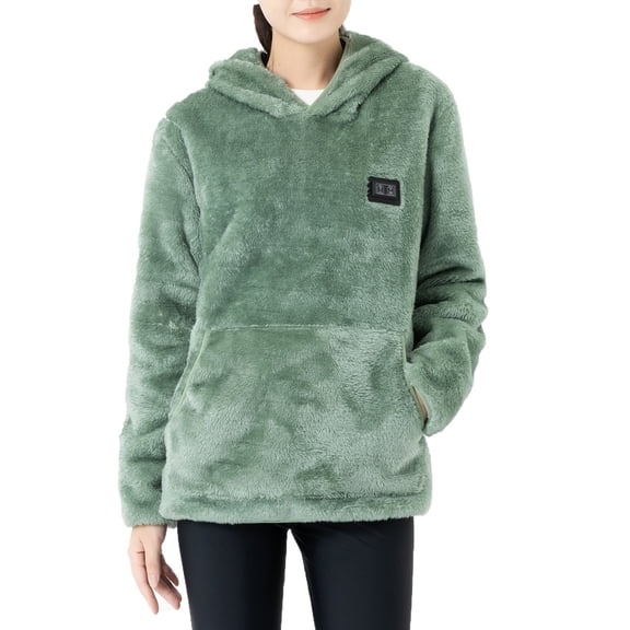 Usmixi 2023 Heated Coat for Women Plush Heated Pullover Coat for Women Warm 9 Area Electric Heating Hoodies Sweater Plus Size Solid Fuzzy Fleece Heated Sweatshirt Winter Heated Coat