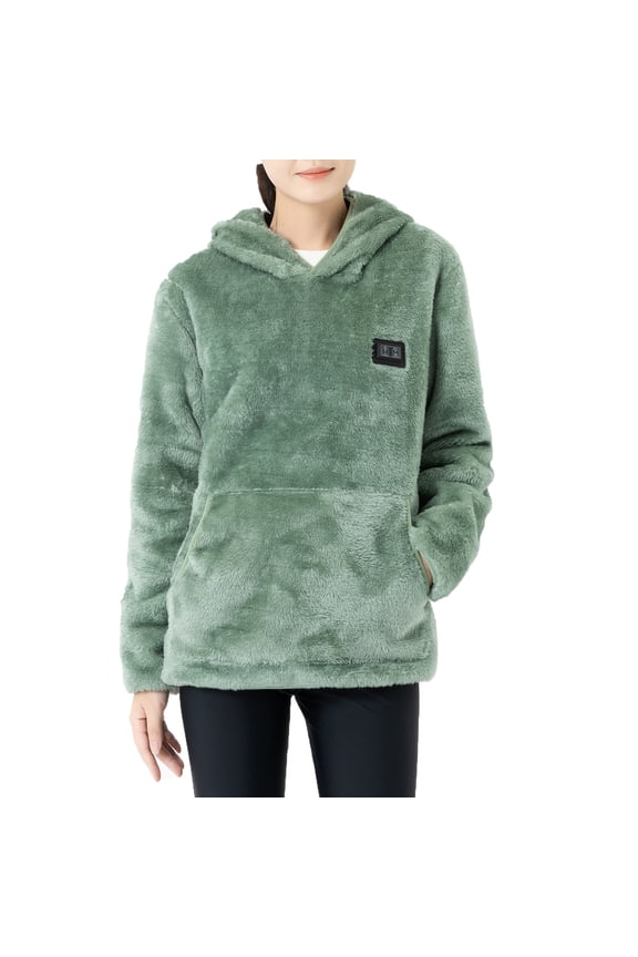 Usmixi 2023 Heated Coat for Women Plush Heated Pullover Coat for Women Warm 9 Area Electric Heating Hoodies Sweater Plus Size Solid Fuzzy Fleece Heated Sweatshirt Winter Heated Coat