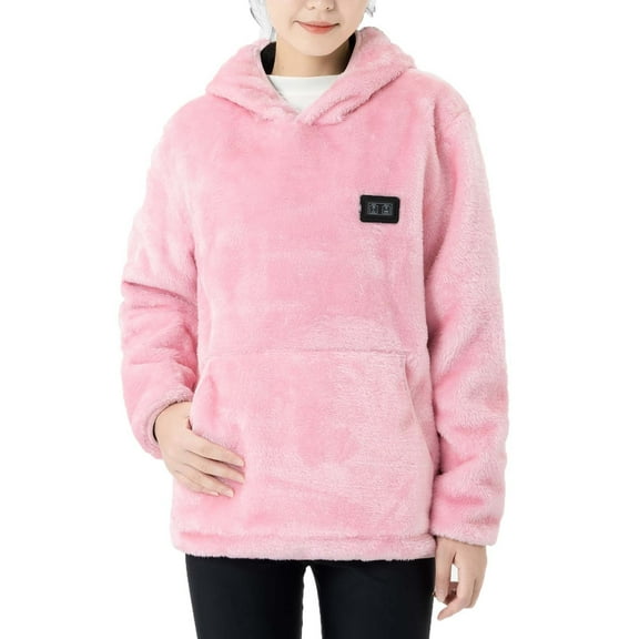 Usmixi 2023 Heated Coat for Women Plush Heated Pullover Coat for Women Warm 9 Area Electric Heating Hoodies Sweater Plus Size Solid Fuzzy Fleece Heated Sweatshirt Winter Heated Coat