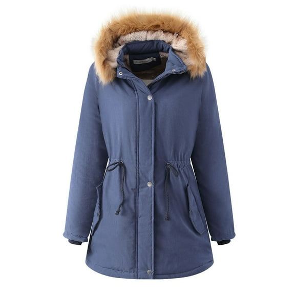 Usmixi 2023 Parka Jacket for Women Parka Coats for Women Warm Thickened Outdoor Puffer Cotton Overcoat Loose Drawstring Waist Casual Solid Plush Hooded Outwear Winter Parka Jacket