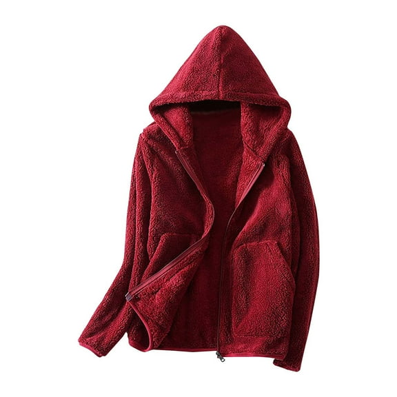 wycnly 2023 Plush Coat for Women Womens Sherpa Coat Double-Side Wear Cozy Fuzzy Fleece Hooded Outerwear Plus Size Casual Solid Zipper Sweater Jacket with Pocket Winter Plush Coat