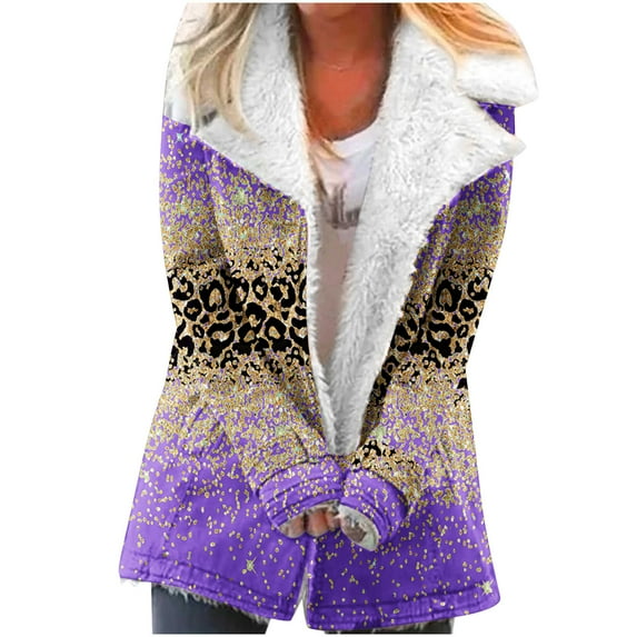 Usmixi 2023 Plush Jacket for Women Womens Plush Coat Vintage Leopard Print Button Loose Lapel Overcoat Warm Thickened Soft Fleece Padded Outerwear with Pocket Winter Plush Jacket