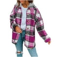 thumbnail image 1 of Usmixi Weekly Deals 2023 Shacket Coat for Women Women Plaid Jacket Fall Loose Lightweight Comfy Flannel Shirts Coat Long Sleeve Button Down Hooded Woolen Outwear with Pocket Winter Shacket Coat, 1 of 5