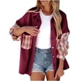 thumbnail image 1 of Usmixi Weekly Deals 2023 Shacket Coat for Women Womens Shirts Jacket Classic Plaid Patchwork Button Down Lapel Coats Fall Long Sleeve Loose Comfy Flannel Outwear with Pocket Winter Shacket Coat, 1 of 5
