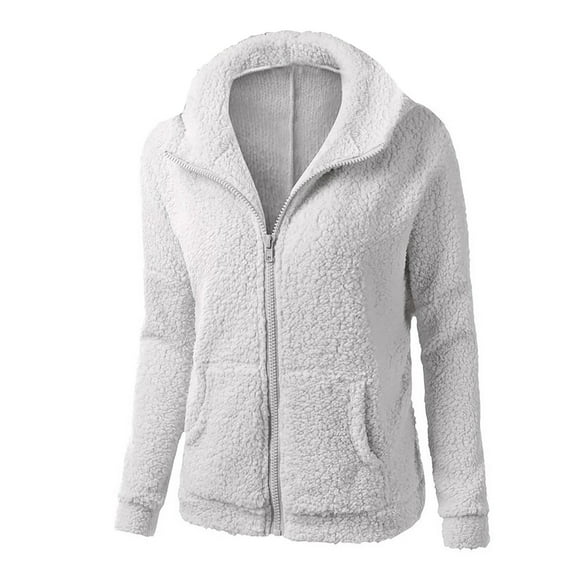 Usmixi 2023 Sherpa Jacket for Women Fuzzy Fleece Coat for Women Open Front Zipper Casual Solid Lapel Plush Jacket Long Sleeve Pocket Fluffy Sweatshirt Outwear Winter Sherpa Jacket