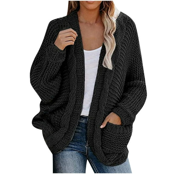 wycnly 2023 Sweater Coat for Women Knit Cardigan for Women Soft Warm Thickened Knitted Cable Sweater Coat Long Sleeve Casual Solid Pocket Open Front Outwear Winter Sweater Coat