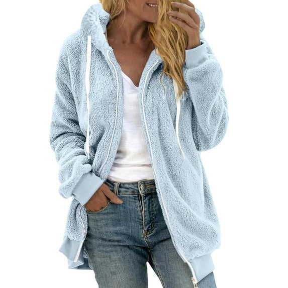 Usmixi 2023 Sweatshirt Coat for Women Womens Fuzzy Fluffy Sherpa Coat Open Front Zipper Hoodie Fleece Coat Plus Size Casual Solid Cozy Plush Outwear with Pocket Winter Sweatshirt Coat