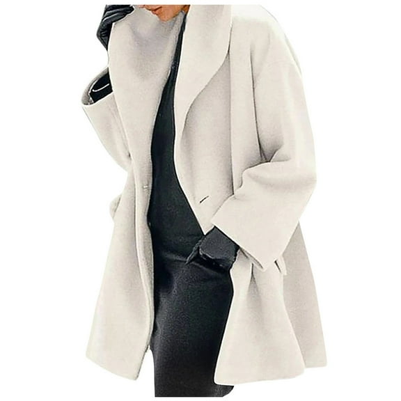 Usmixi 2025 Wool Coat for Women Trench Jackets for Women Plus Size Casual Solid Open Front Cardigan Outwear Long Sleeve Lapel Comfy Woolen Outerwear with Pocket Winter Wool Coat