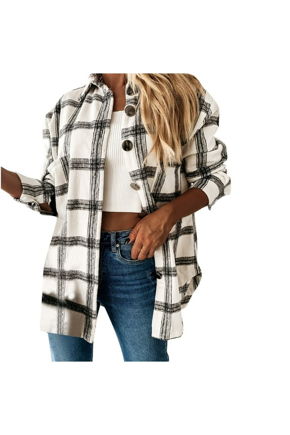 Usmixi 2025 Wool Coat for Women Womens Plaid Jacket Long Sleeve Button Down Lapel Cozy Flannel Shirt Coat Ladies Loose Fashion Shacket with Pocket Winter Wool Coat