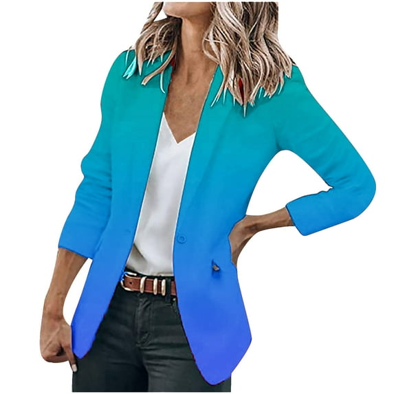 Usmixi Blazer Jacket for Women Womens Blazer Coats Fall Lightweight Thin Fashion Gradient Suit Jacket Long Sleeve Button Lapel Business Blazer Top with Pocket Winter Blazer Jacket