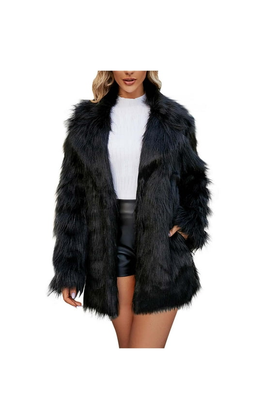 Usmixi Faux Fur Coat for Women Fluffy Plush Coats for Women Plus Size Long Sleeve Lapel Open Front Jacket Casual Cozy Soft Fuzzy Fleece Outerwear Winter Faux Fur Coat