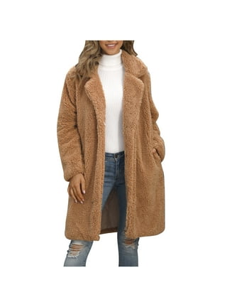 Cyber&Monday Deals Usmixi Womens Winter Faux Fur Coat Fluffy Plush Coats  for Women Plus Size Long Sleeve Lapel Open Front Jacket Casual Cozy Soft
