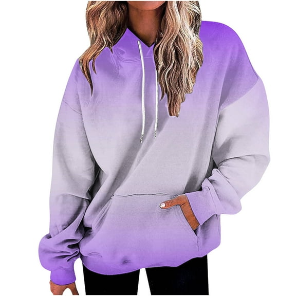 Usmixi Hoodies for Women Winter Hooded Oversized Sweatshirt for Women Fashion Gradient Print Drawstring Pullover Hoodies Tops Long Sleeve Pocket Plus Size Sweatshirt Sale