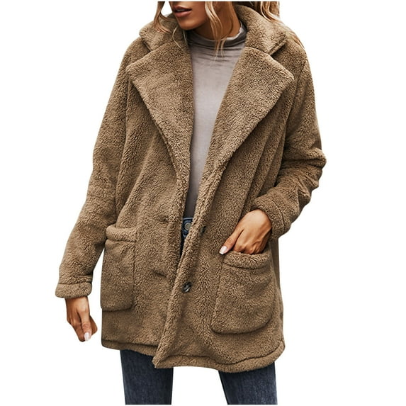 Usmixi Sherpa Jacket for Women Fuzzy Fluffy Fleece Coat for Women Casual Solid Long Sleeve Lapel Outerwear Open Button Down Soft Plush Jacket with Pocket Winter Sherpa Jacket