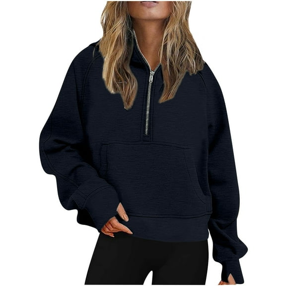 Usmixi Sweatshirt for Women Winter Womens Half Zip Sweatshirt Long Sleeve Stand Neck Oversized Sweatshirts Casual Solid Pocket Cozy Fleece Pullover Tops Blouses Sale Clothes