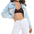 thumbnail image 1 of Usmixi Winter Denim Jacket for Women Fringe Coat for Women Fashion Button Down Lapel Cropped Jean Jackets Vintage Distressed Solid Jean Coat Outwear with Pocket Denim Jacket Under $5, 1 of 6
