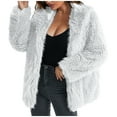 thumbnail image 1 of wycnly Winter Faux Fur Jacket for Women Plush Coat for Women Long Sleeve Soft Fluffy Fleece Sherpa Jacket Casual Solid Open Zipper Plus Size Fuzzy Furry Outwear Faux Fur Jacket Under $5, 1 of 4