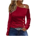 thumbnail image 1 of Usmixi Winter Long Sleeve Shirts for Women Pullover Tops for Women Fashion Button Cold Shoulder Metal Strap Fall Tunic Blouses Casual Solid Long Sleeve Shirts 2023 Fall Long Sleeve Tops, 1 of 6