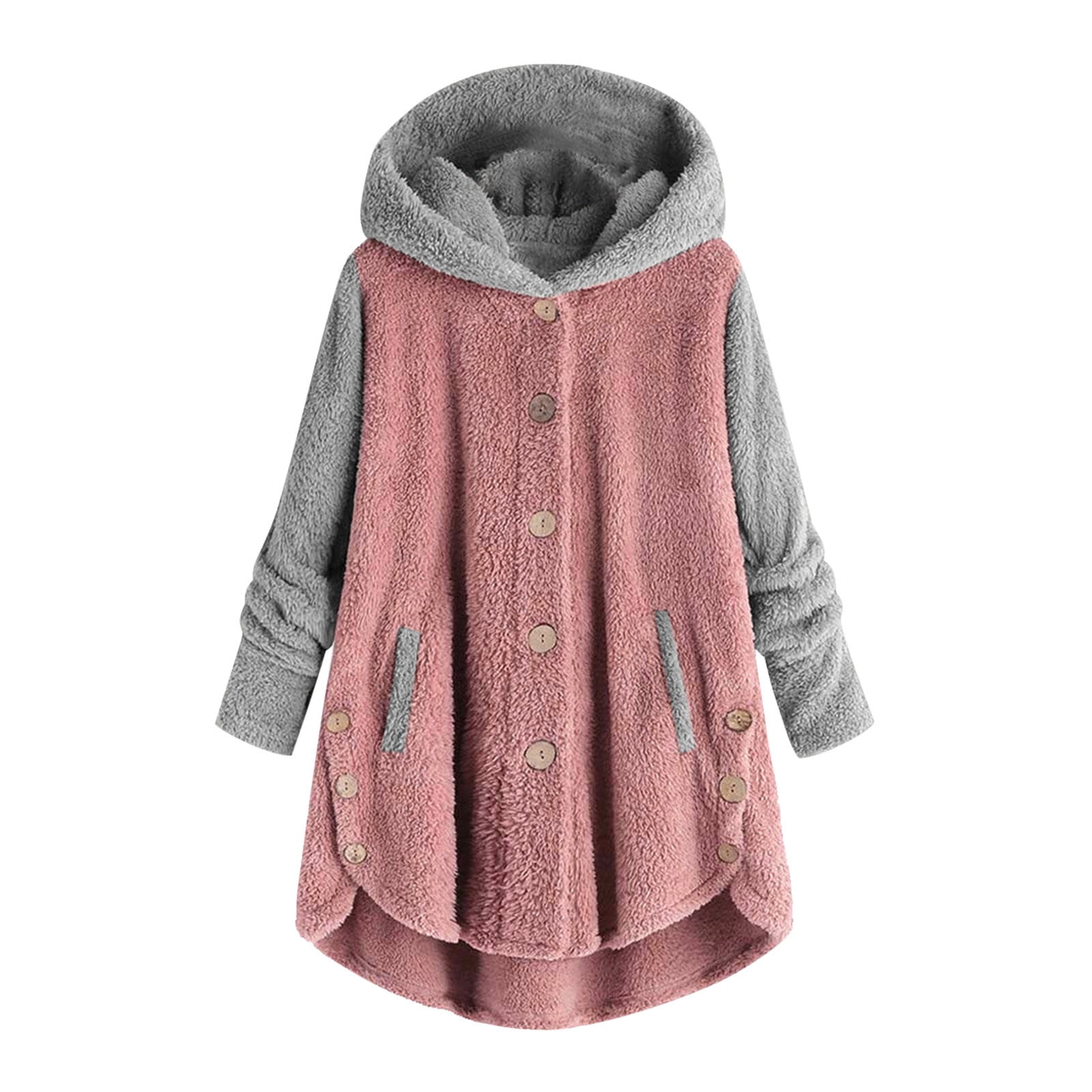 Fuzzy Button Down Hooded Coat main image 1