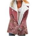 thumbnail image 1 of Usmixi Winter Plush Jacket for Women Womens Overcoat Lapel Warm Thickened Soft Fleece Lined Coat Long Sleeve Vintage Floral Print Button up Plush Outerwear Plush Jacket Under $5, 1 of 5