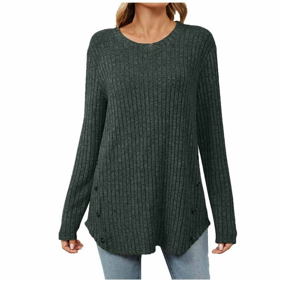 Usmixi Winter Sweater for Women Knitted Pullover Tops for Women Loose Casual Round Neck Thin Lightweight Sweater Tunic Casual Solid Sweater Fall Long Sleeve Tops 2025
