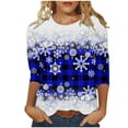 thumbnail image 1 of Usmixi Winter Tee Shirts for Women Christmas Shirts for Women Casual Round Neck Xmas Classic Plaid Pullover Blouses Casual Snowflake Print Tee Shirts Fall 3/4 Sleeve Tops 2023, 1 of 5