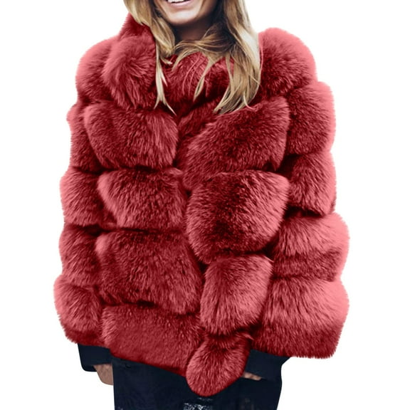 Usmixi Winter Fleece Coat for Women Womens Faux Furry Jacket Long Sleeve Plus Size Casual Solid Plush Coats Open Front Stand Neck Fuzzy Fleece Outerwear Fleece Coat Under $5