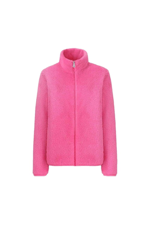 Usmixi Winter Fleece Coat for Women Womens Plush Coat Plus Size Stand Neck Open Zipper Fluffy Sherpa Jacket Long Sleeve Casual Solid Fuzzy Furry Outwear with Pocket Casual Fleece Coat