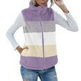 thumbnail image 1 of Usmixi Winter Fleece Vest for Women Fuzzy Fluffy Sherpa Jacket for Women Plus Size Open Front Zip Fleece Coats Fashion Color Block Stand Neck Sleeveless Outwear Fleece Vest Under $5, 1 of 7