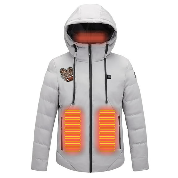 Usmixi Winter Womens Heated Coat Womens and Mens Heated Jacket Vintage Leopared Heart Print Hooded Outerwear Hiking Clambing 4 Area Electric Heating Coat Unisex 2023 Heated Coat