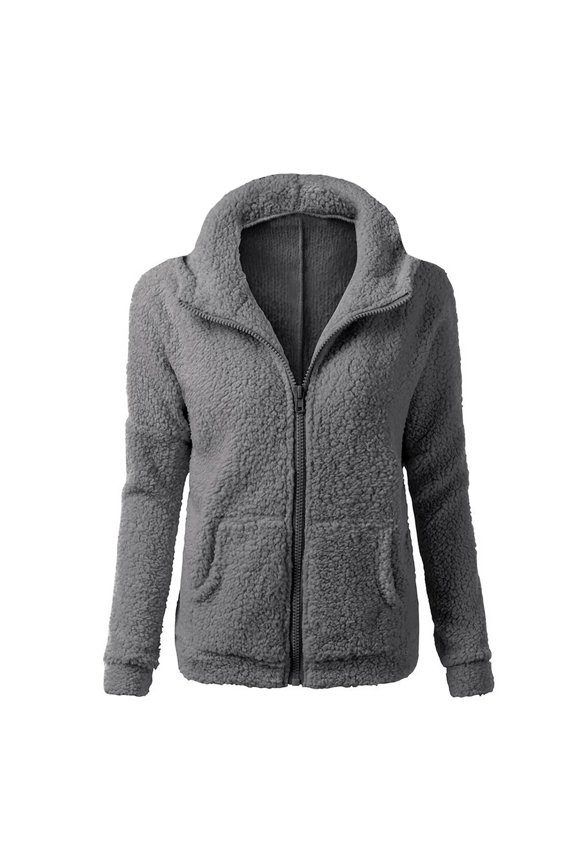 Usmixi Winter Plush Coat for Women Fluffy Sherpa Jacket for Women Long Sleeve Casual Solid Open Zipper Sweatshirt Coats Soft Cozy Fuzzy Fleece Outwear with Pocket Casual Plush Coat