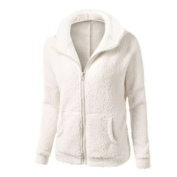 Usmixi Winter Plush Coat for Women Fluffy Sherpa Jacket for Women Long Sleeve Casual Solid Open Zipper Sweatshirt Coats Soft Cozy Fuzzy Fleece Outwear with Pocket Casual Plush Coat