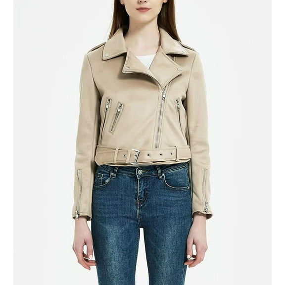 Usmixi Winter Womens Bomber Jacket Side Open Zip up Jacket for Women Fashion Lapel Slim Belt Faux Leather Coat Long Sleeve Casual Solid Ladies Short Outwear with Pocket Up to 65% off