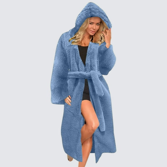 Usmixi Winter Womens Faux Furry Coat Plush Overcoat for Women Cozy Fuzzy Fluffy Fleece Long Coat Long Sleeve Casual Solid Open Front Faux Fur Hooded Outwear 2025 Faux Furry Coat