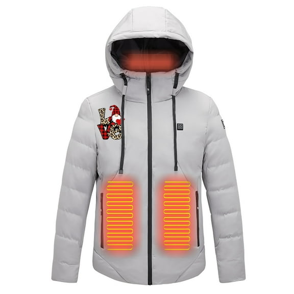 Usmixi 2023 Heated Coat for Women Mens and Womens Heated Coat Outdoor 4 Area Electric Heating Hooded Jacket Fashion Love Letter Print Lightweight Unisex Heated Coat Winter Heated Coat